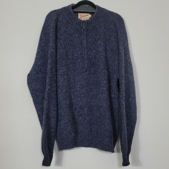 Woolrich Mens Wool 1/4 Zipper Sweater Size L Navy Blue Outdoor Warm Winter - Picture 1 of 11